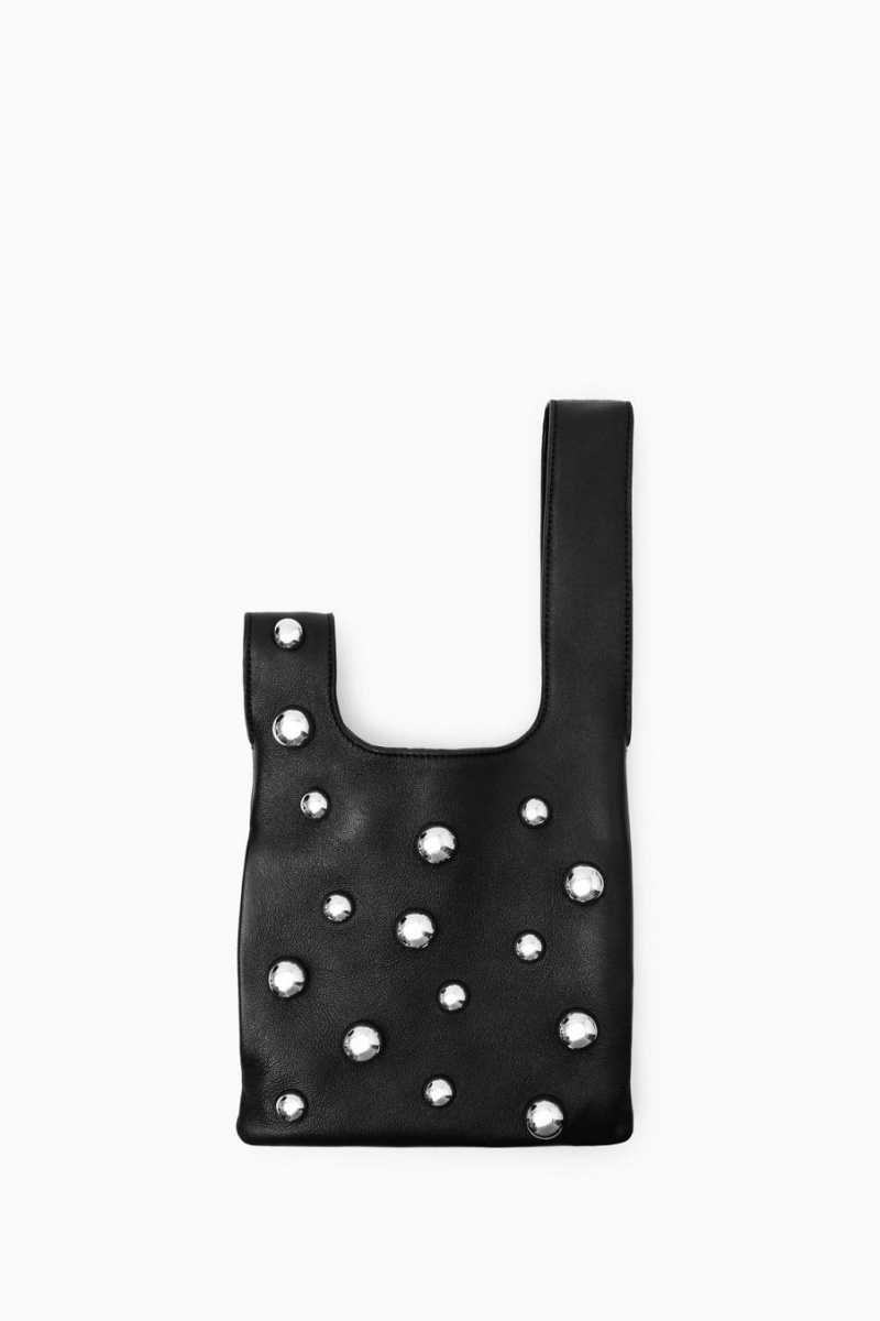 COS Studded Wristlet Pouch - Bőr Táska Női Fekete | SKA-528607