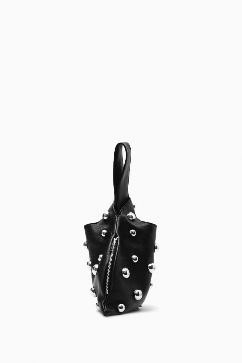 COS Studded Wristlet Pouch - Bőr Táska Női Fekete | SKA-528607