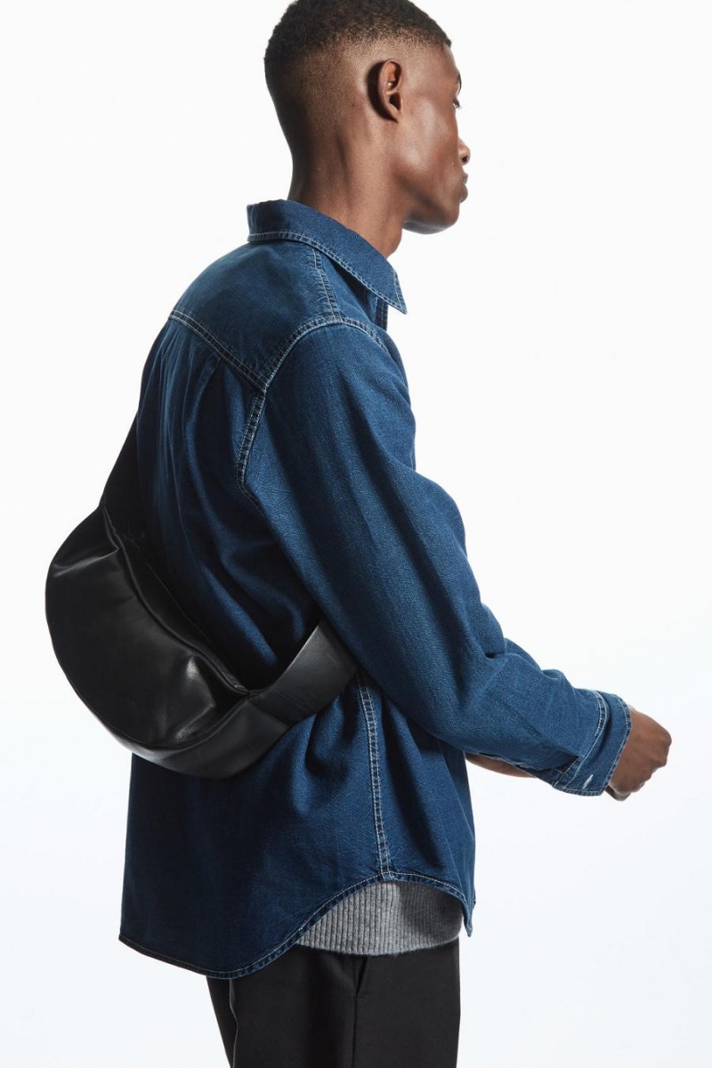 COS Swing - Bőr Crossbody Táska Női Fekete | DUN-173924