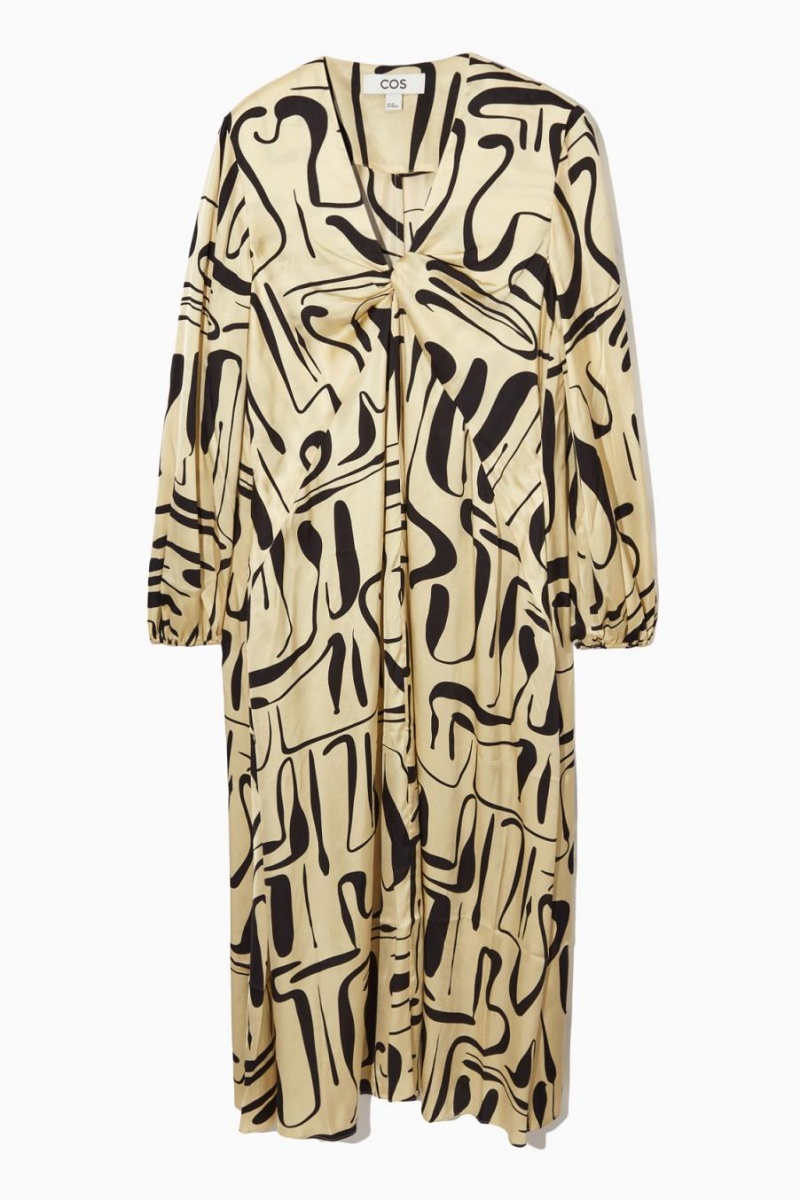 COS Swirl-print Satin Midi Ruha Női Világos Bézs Sötétkék | NOY-017689