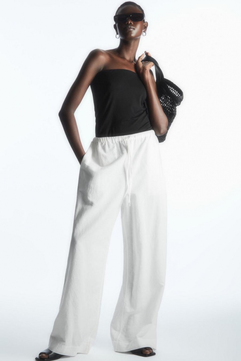 COS Széles Cipő-leg Linen Drawstring Nadrág Női Fehér | BDC-694715