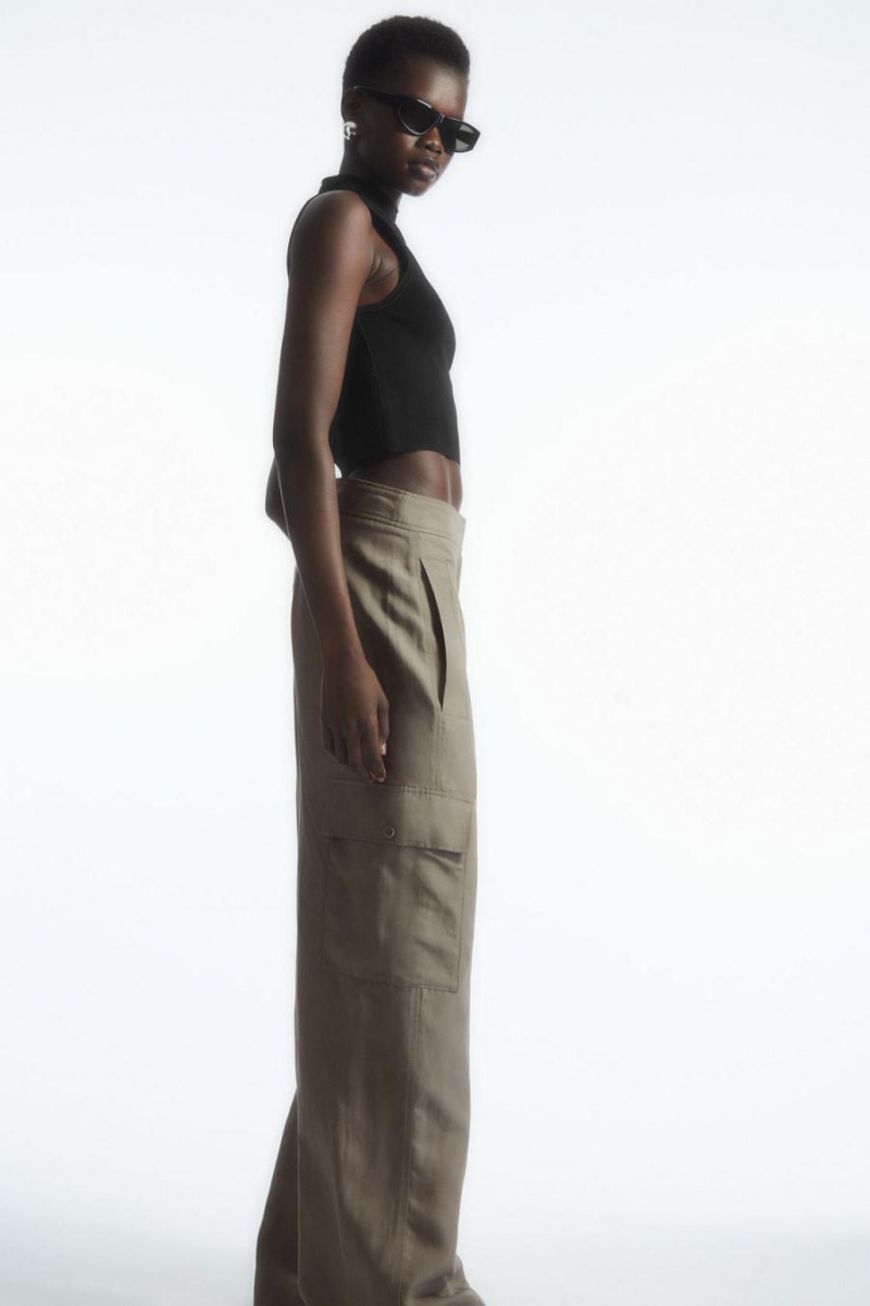 COS Széles Cipő-leg Linen-blend Cargo Nadrág Női Szürke | CUB-519308