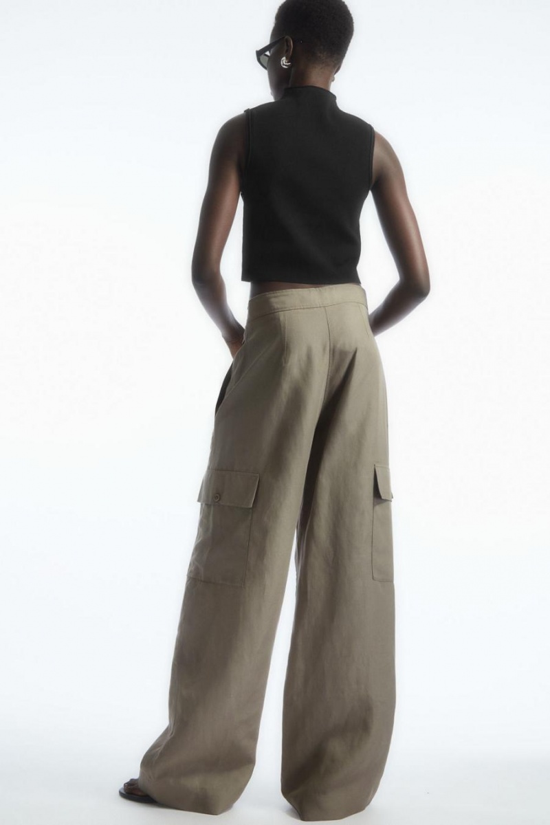 COS Széles Cipő-leg Linen-blend Cargo Nadrág Női Szürke | CUB-519308