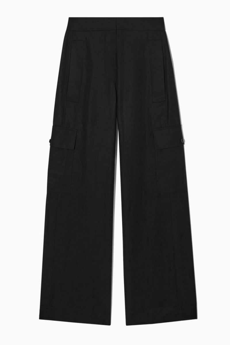 COS Széles Cipő-leg Linen-blend Cargo Nadrág Női Fekete | PHN-567084