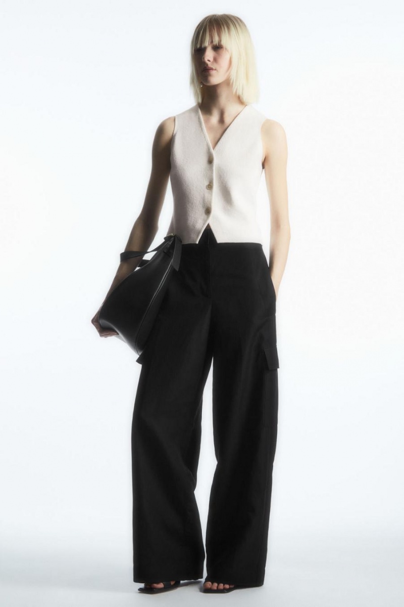 COS Széles Cipő-leg Linen-blend Cargo Nadrág Női Fekete | PHN-567084
