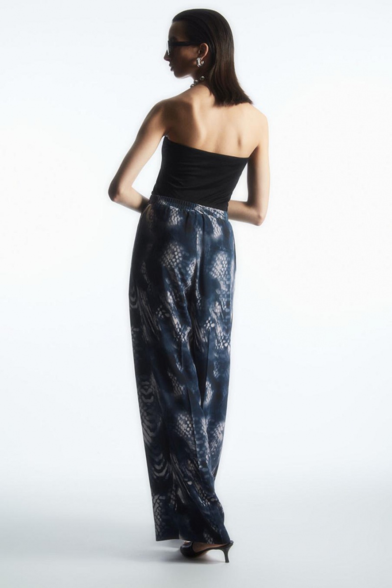COS Széles Cipő-leg Printed Silk Nadrág Női Kék Fehér | DJI-508247