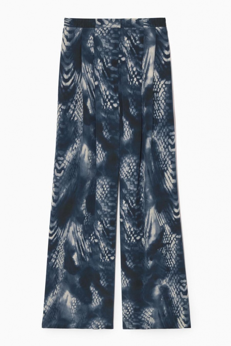 COS Széles Cipő-leg Printed Silk Nadrág Női Kék Fehér | DJI-508247
