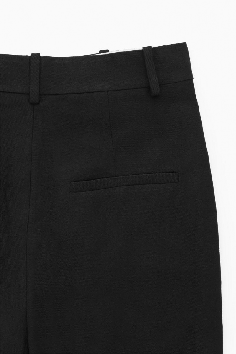 COS Széles Cipő-leg Redőzött Linen-blend Nadrág Női Fekete | NWC-047962