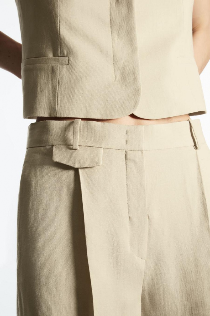 COS Széles Cipő-leg Redőzött Linen-blend Nadrág Női Bézs | IUE-932158