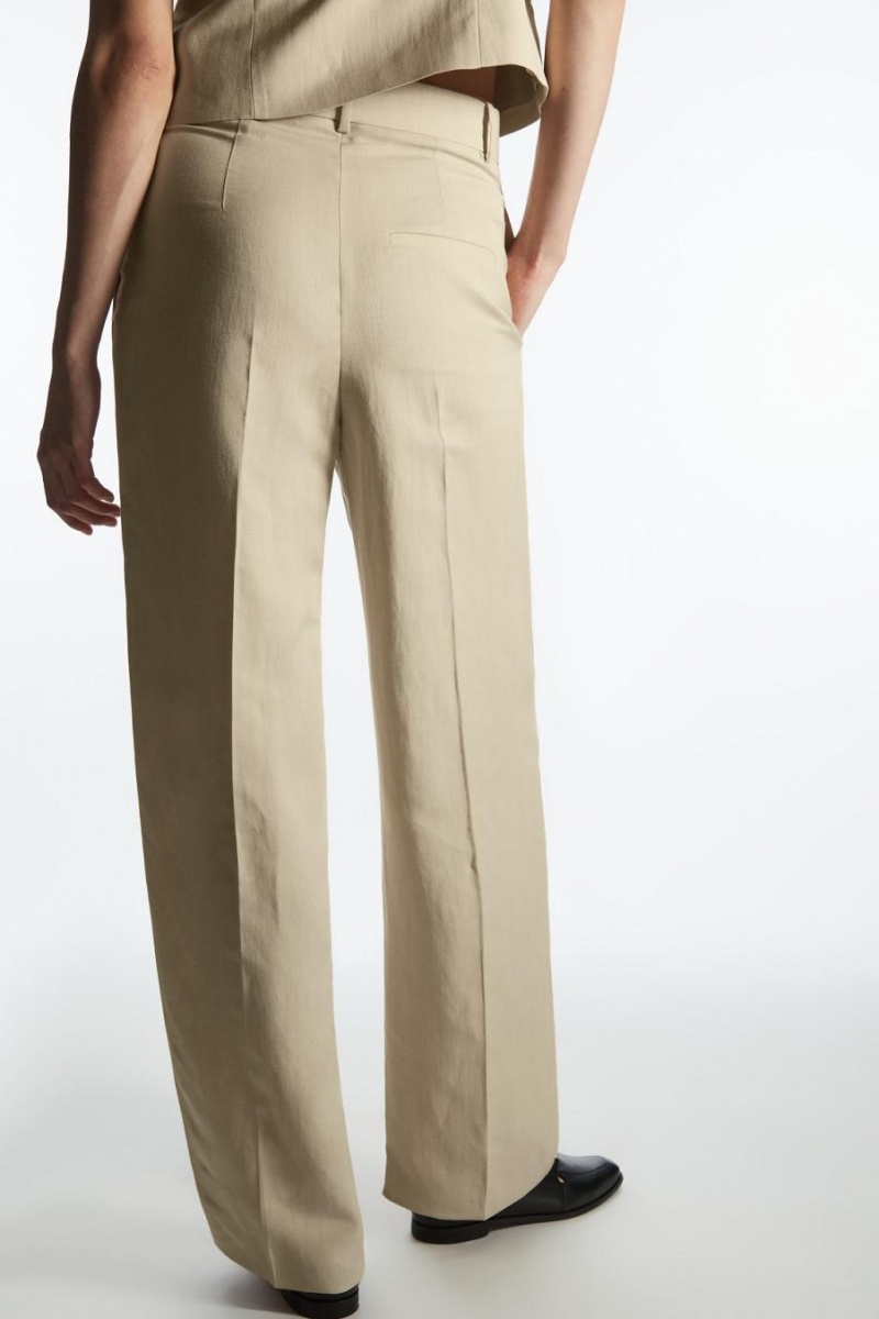 COS Széles Cipő-leg Redőzött Linen-blend Nadrág Női Bézs | IUE-932158