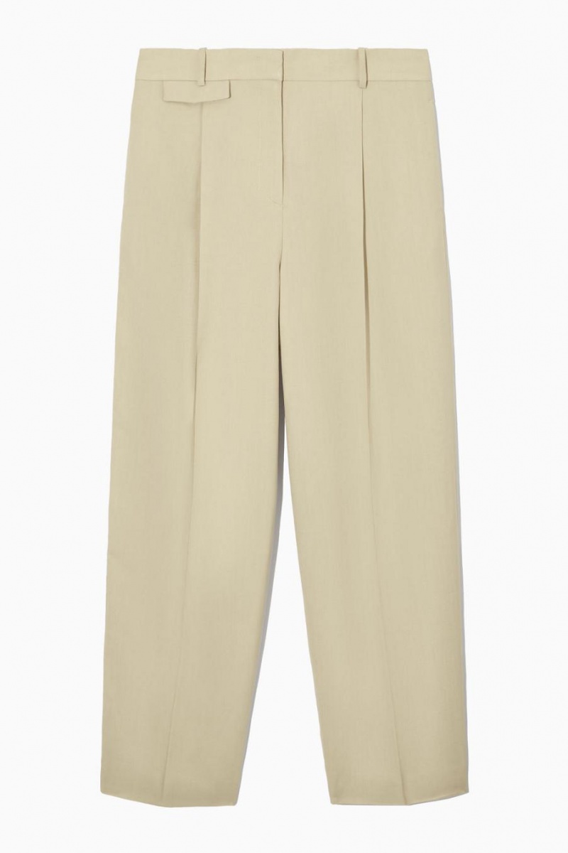 COS Széles Cipő-leg Redőzött Linen-blend Nadrág Női Bézs | IUE-932158