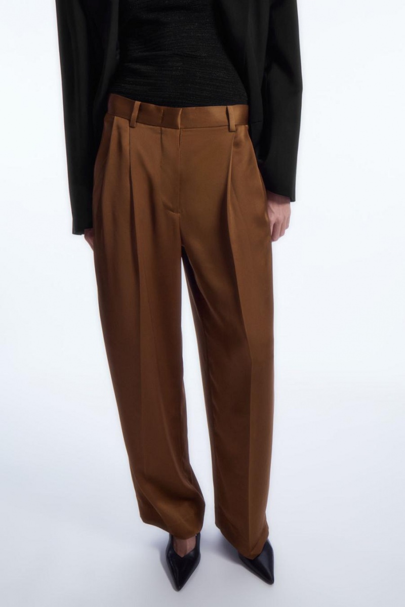 COS Széles Cipő-leg Redőzött Satin Nadrág Női Barna | KRT-867420