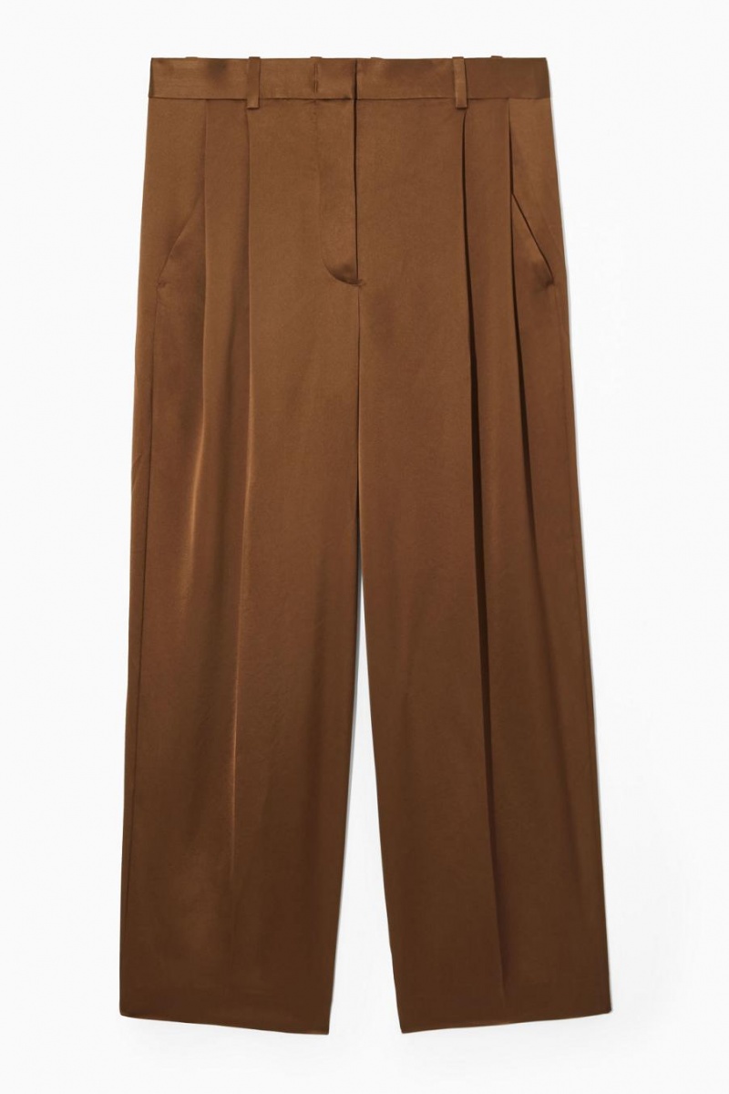 COS Széles Cipő-leg Redőzött Satin Nadrág Női Barna | KRT-867420