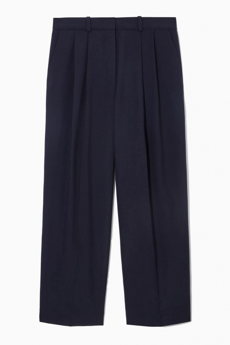 COS Széles Cipő-leg Tailored Gyapjú Nadrág Női Sötétkék | TYJ-946027
