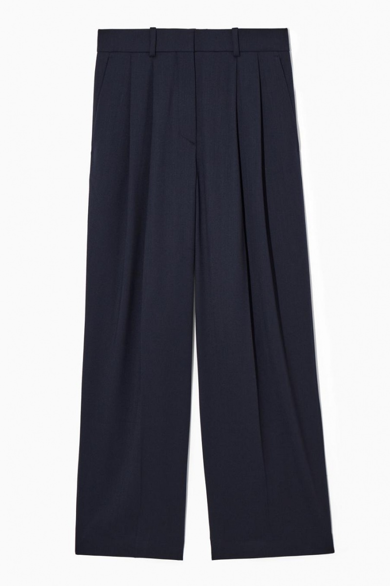 COS Széles Cipő-leg Tailored Gyapjú Nadrág Női Sötétkék | TYJ-946027