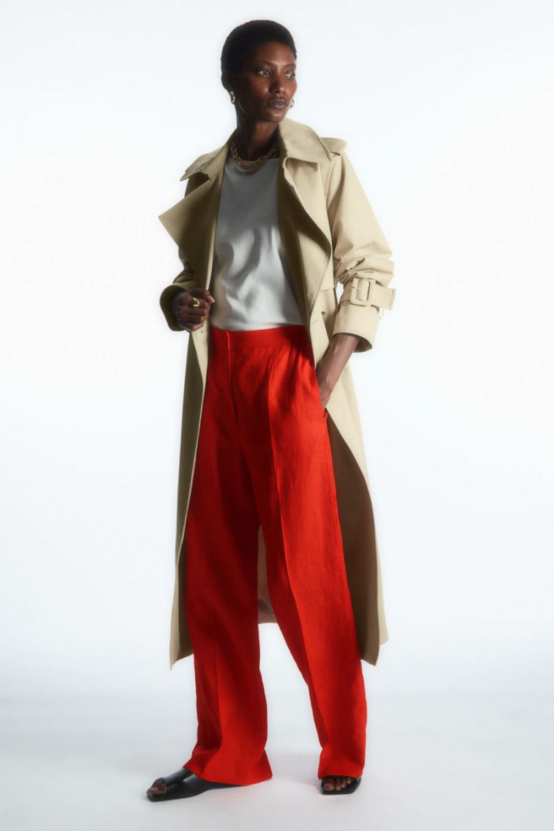 COS Széles Cipő-leg Tailored Linen Nadrág Női Világos Narancssárga | AKH-965134