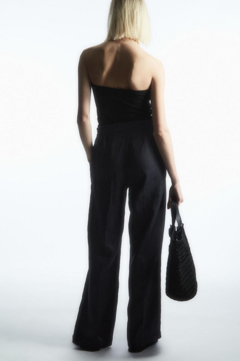 COS Széles Cipő-leg Tailored Linen Nadrág Női Sötétkék | KTN-836075