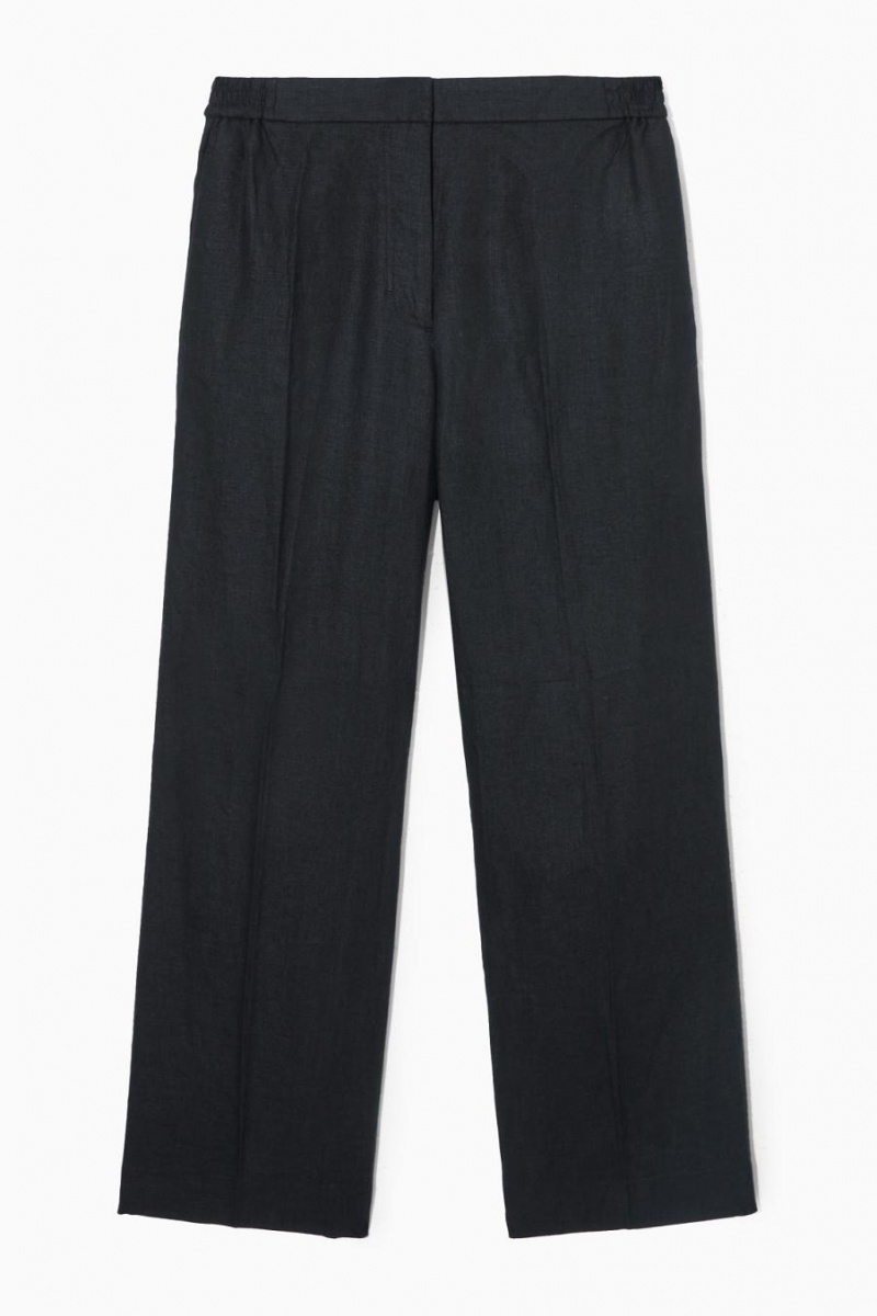 COS Széles Cipő-leg Tailored Linen Nadrág Női Sötétkék | KTN-836075