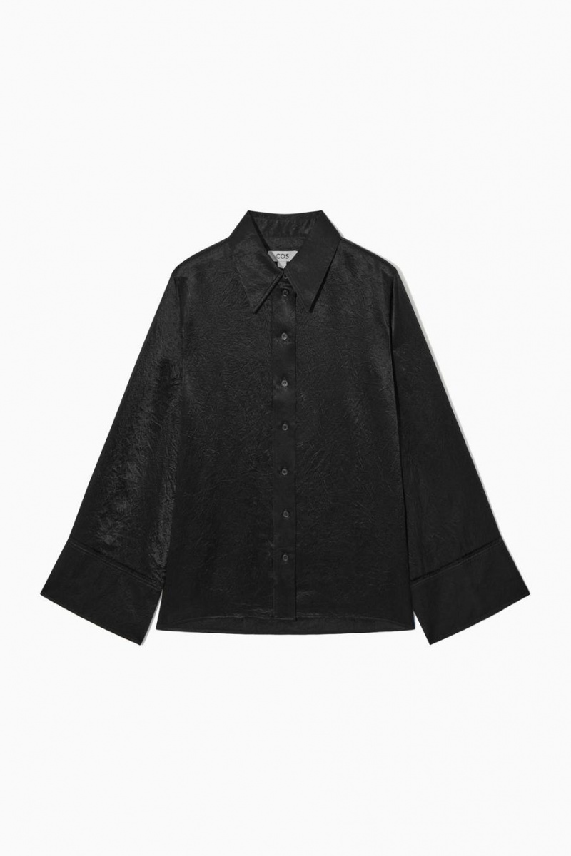 COS Széles Cipő-sleeve Crinkled-satin Ing Női Fekete | XWC-713486