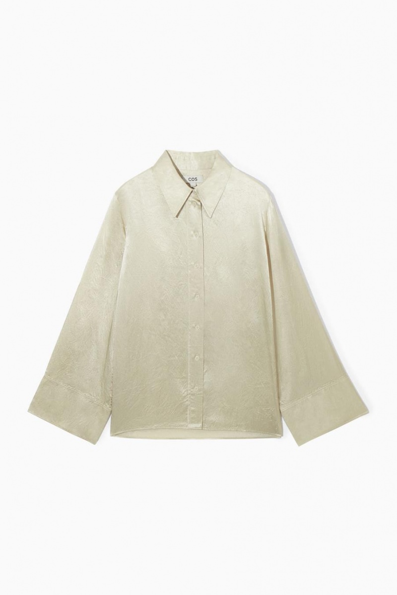 COS Széles Cipő-sleeve Crinkled-satin Ing Női Krém | MNP-687390