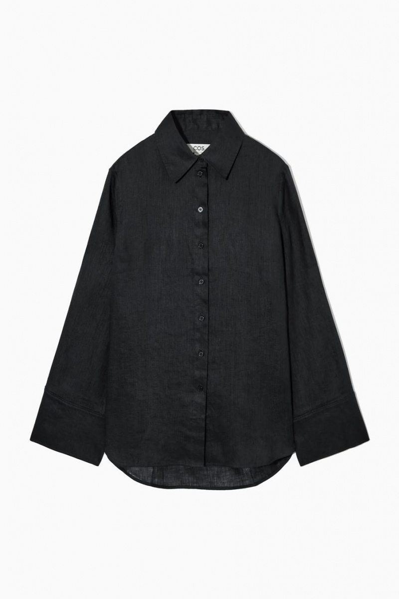 COS Széles Cipő-sleeved Linen Ing Női Sötétkék | KDV-420586