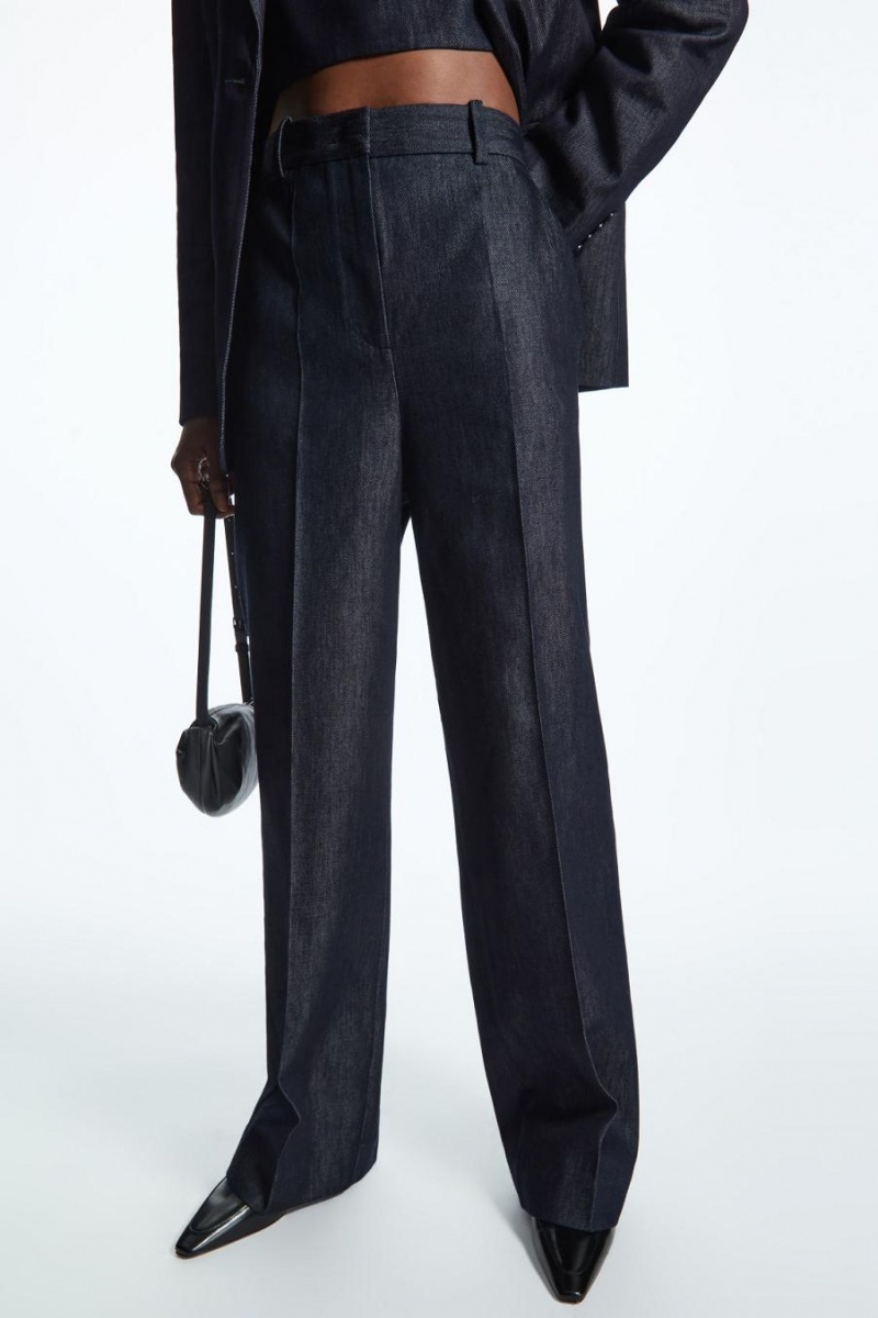 COS Tailored Egyenes-leg Denim Nadrág Női Sötétkék | NHQ-398267