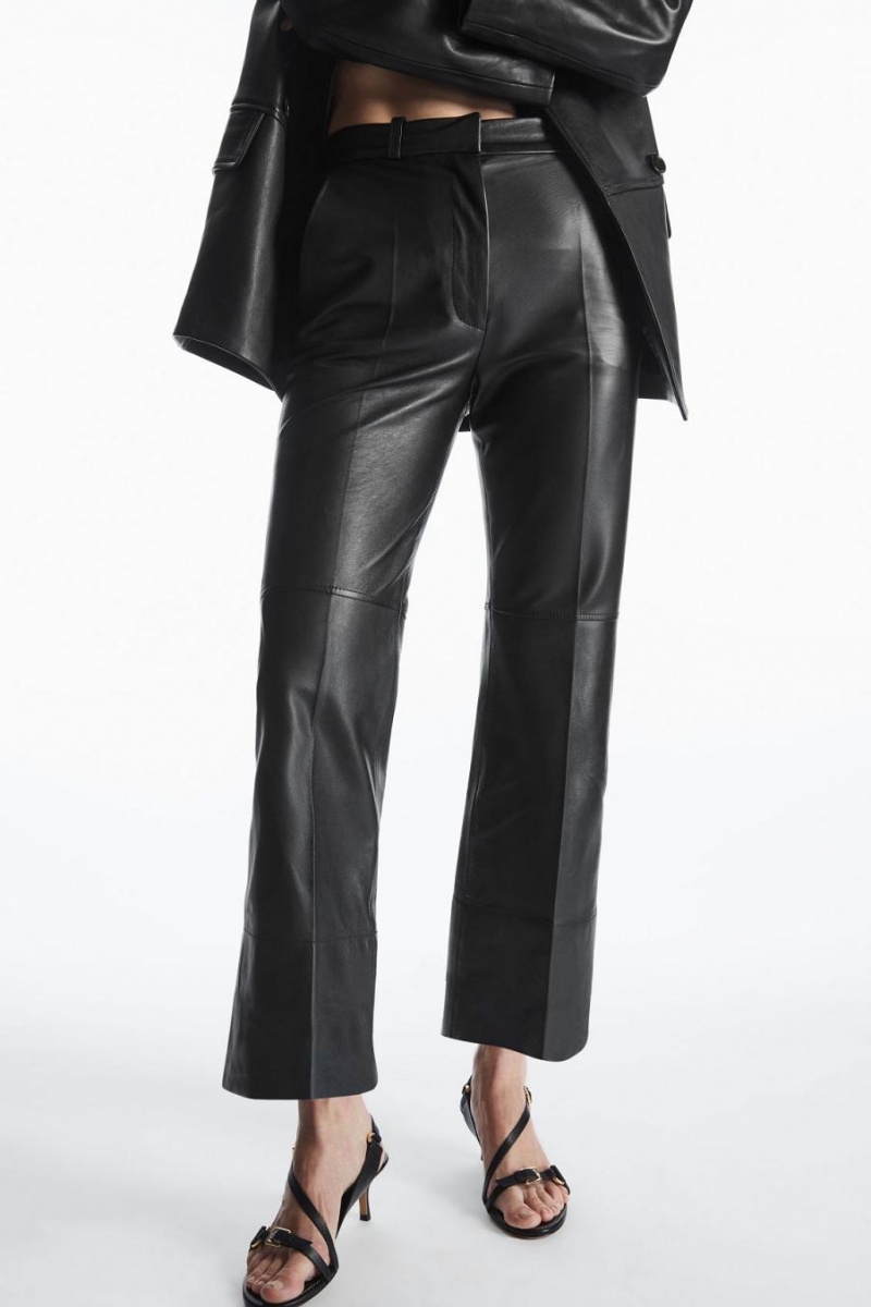 COS Tailored Flared Bőr Nadrág Női Fekete | PSC-327569