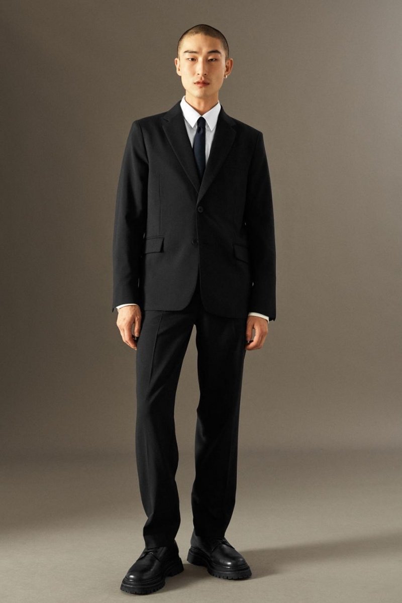 COS Tailored Gyapjú-flannel - Regular Blézer Férfi Fekete | AUG-371926