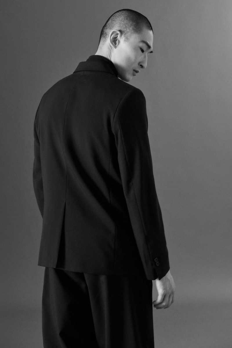 COS Tailored Gyapjú-flannel - Regular Blézer Férfi Fekete | AUG-371926
