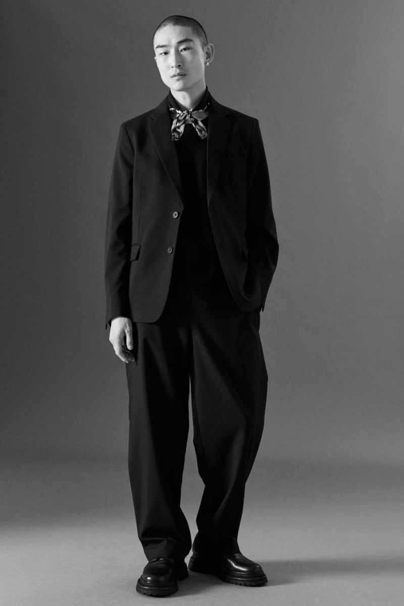COS Tailored Gyapjú-flannel - Regular Blézer Férfi Fekete | AUG-371926