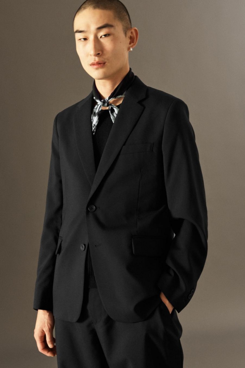 COS Tailored Gyapjú-flannel - Regular Blézer Férfi Fekete | AUG-371926