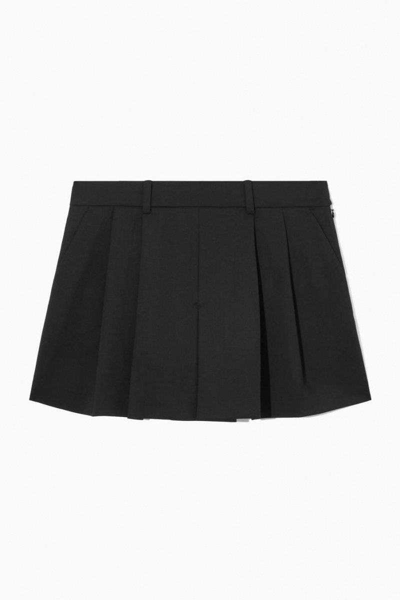 COS Tailored Redőzött Gyapjú Szoknya Női Fekete | PMX-790216