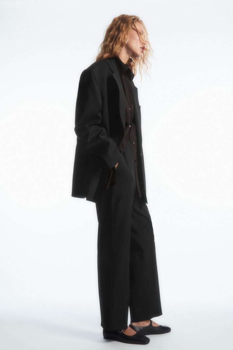 COS Tapered Elasticated Gyapjú Nadrág Női Fekete | GWC-920714