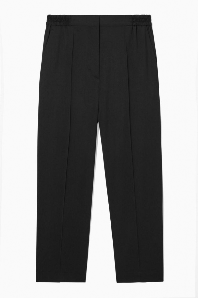 COS Tapered Elasticated Gyapjú Nadrág Női Fekete | GWC-920714