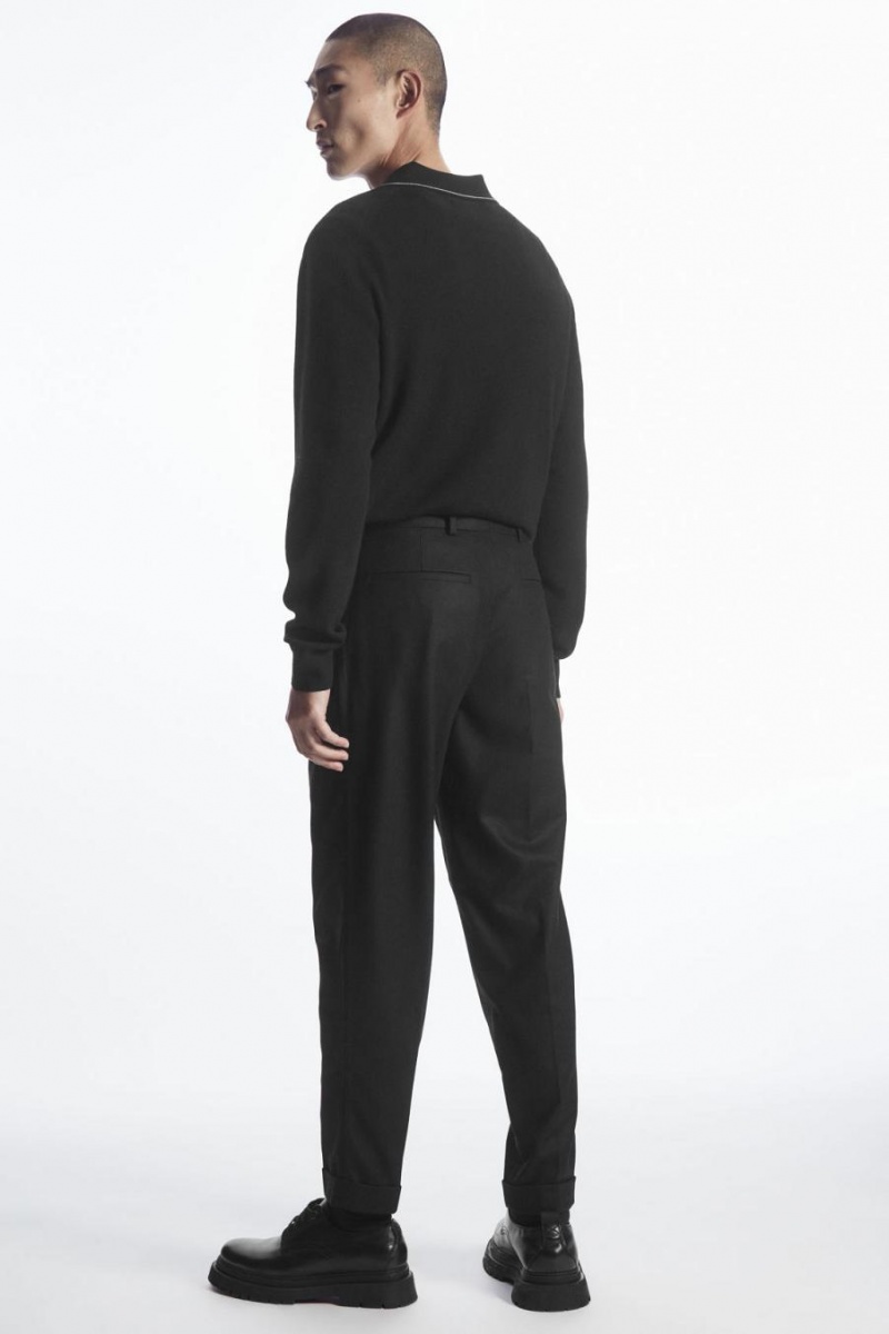 COS Tapered Gyapjú Nadrág Férfi Fekete | KIN-593274