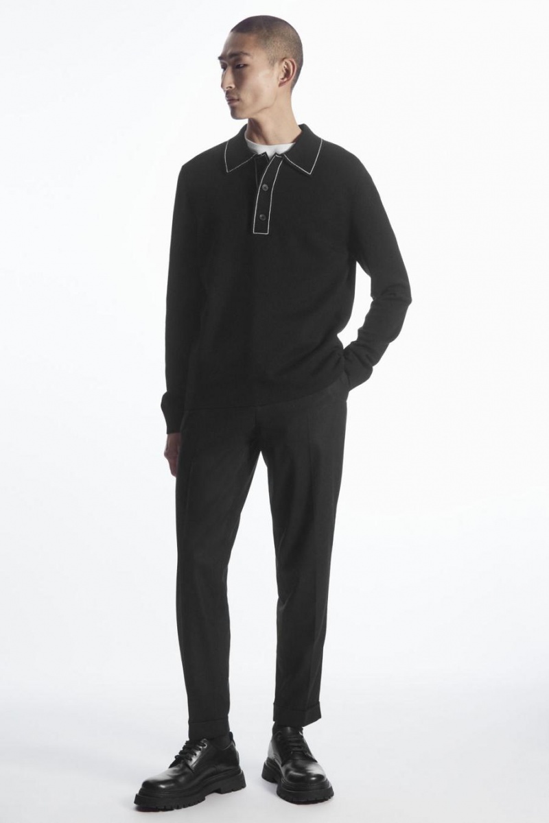 COS Tapered Gyapjú Nadrág Férfi Fekete | KIN-593274