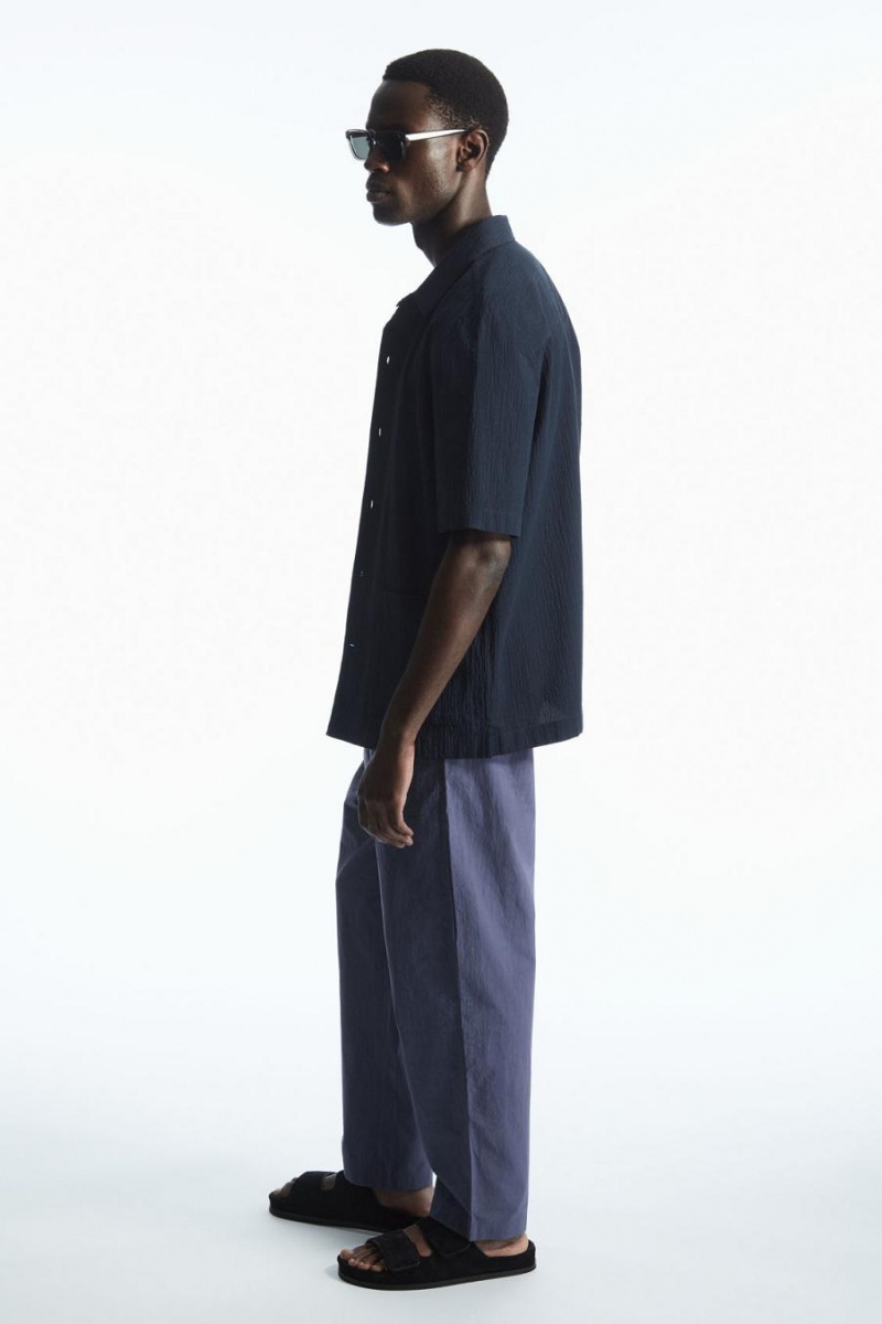 COS Tapered Poplin Pull-on Nadrág Férfi Kék | COJ-453098