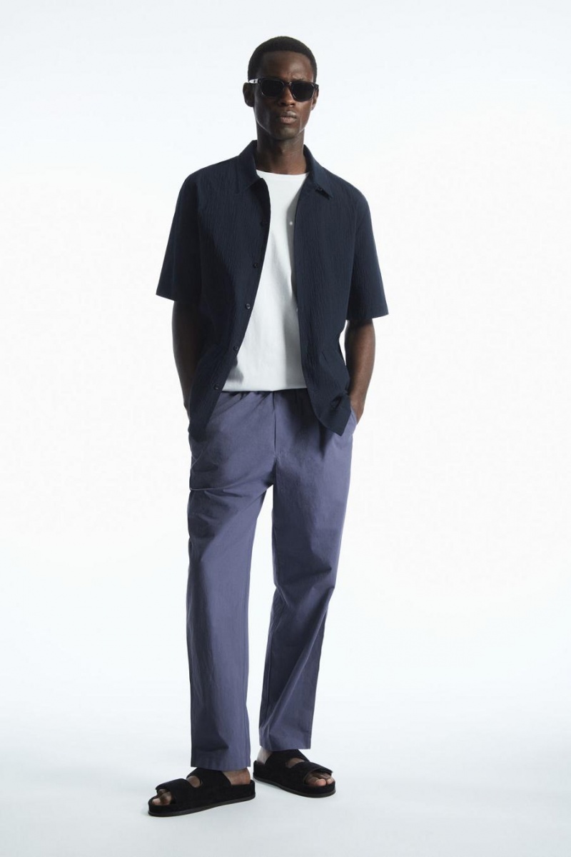COS Tapered Poplin Pull-on Nadrág Férfi Kék | COJ-453098