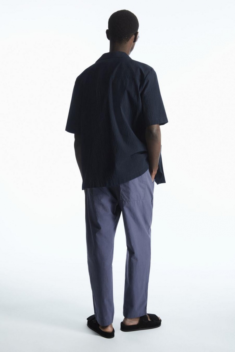 COS Tapered Poplin Pull-on Nadrág Férfi Kék | COJ-453098