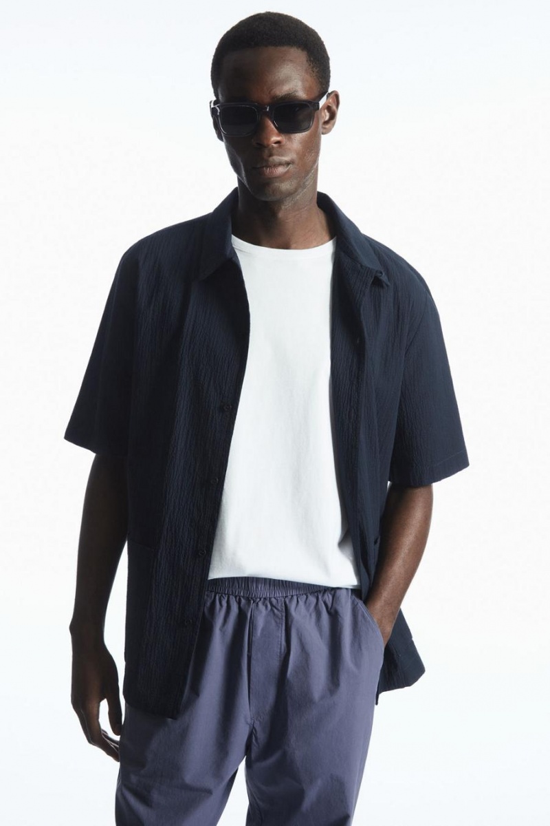 COS Tapered Poplin Pull-on Nadrág Férfi Kék | COJ-453098