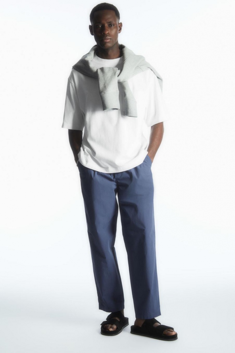 COS Tapered Poplin Pull-on Nadrág Férfi Kék | COJ-453098