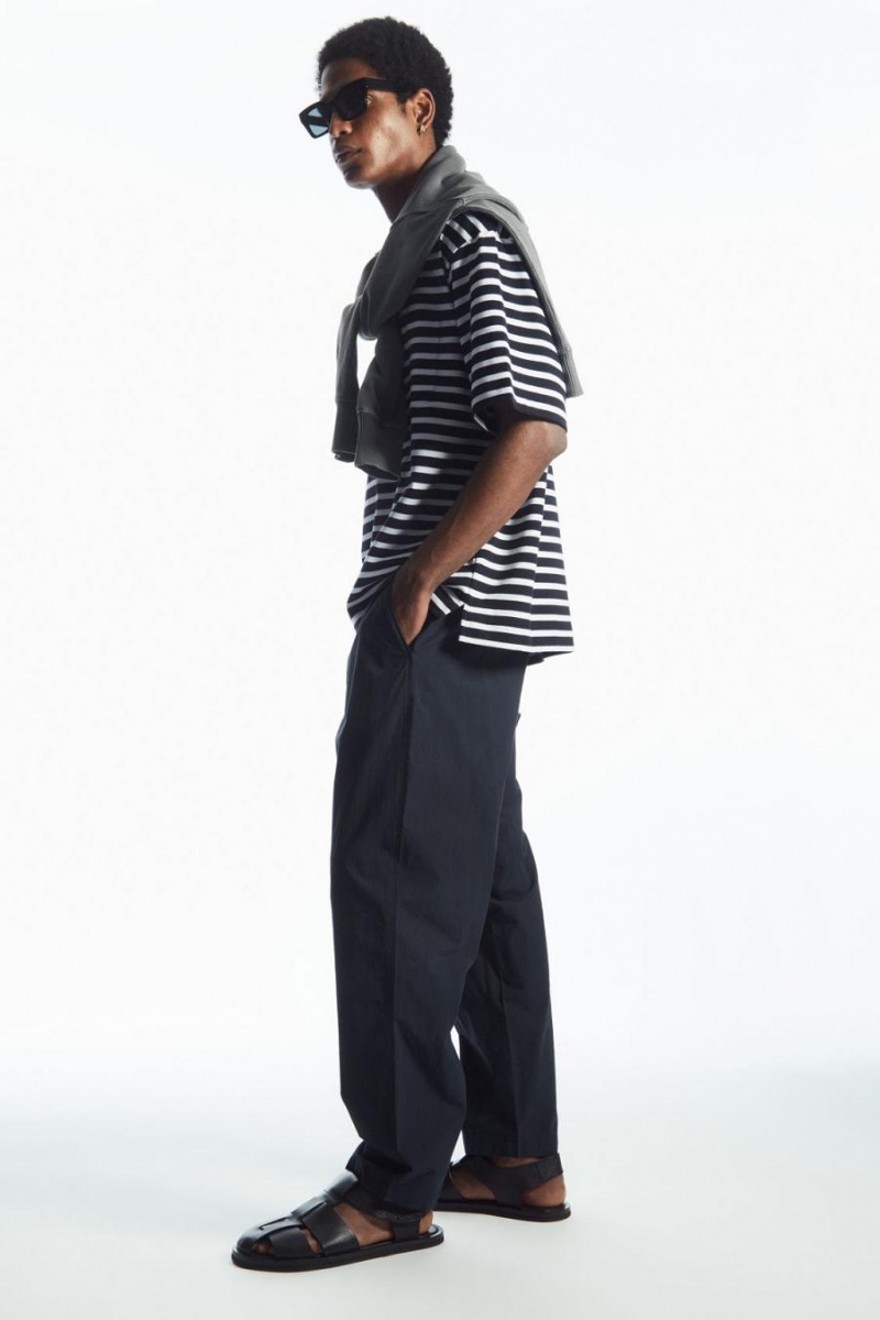 COS Tapered Poplin Pull-on Nadrág Férfi Sötétkék | LKV-624013