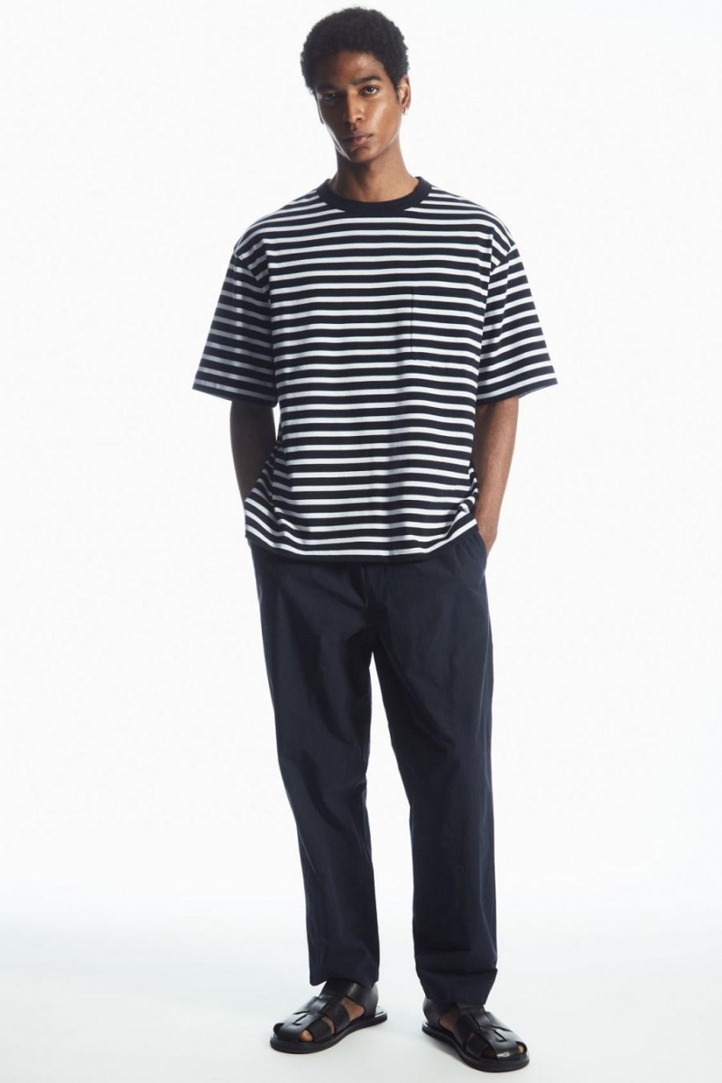 COS Tapered Poplin Pull-on Nadrág Férfi Sötétkék | LKV-624013