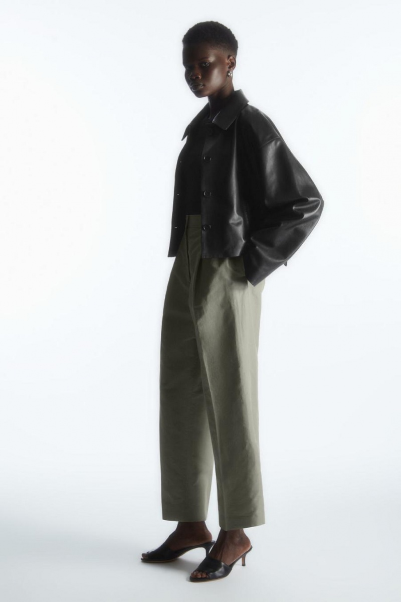 COS Tapered Redőzött Linen-blend Chinos Nadrág Női Szürke | YJL-851732