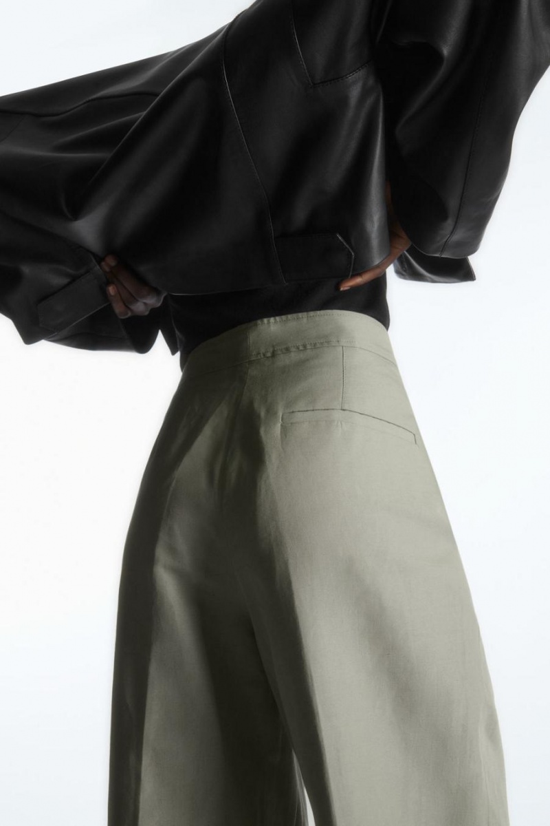 COS Tapered Redőzött Linen-blend Chinos Nadrág Női Szürke | YJL-851732