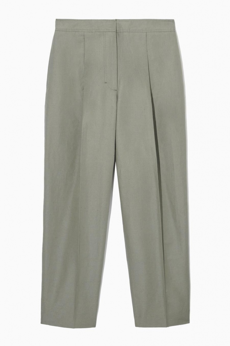 COS Tapered Redőzött Linen-blend Chinos Nadrág Női Szürke | YJL-851732
