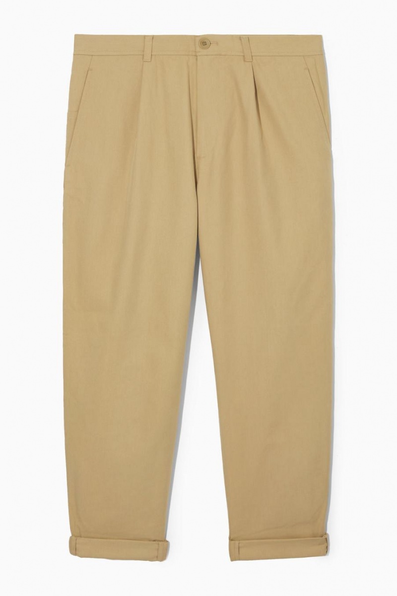COS Tapered Redőzött Twill Chinos Nadrág Férfi Bézs | CWR-903471