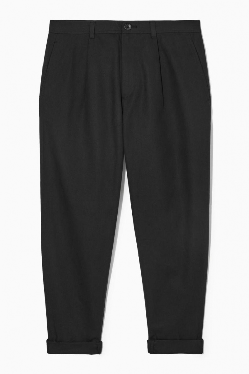 COS Tapered Redőzött Twill Chinos Nadrág Férfi Fekete | ZON-478051
