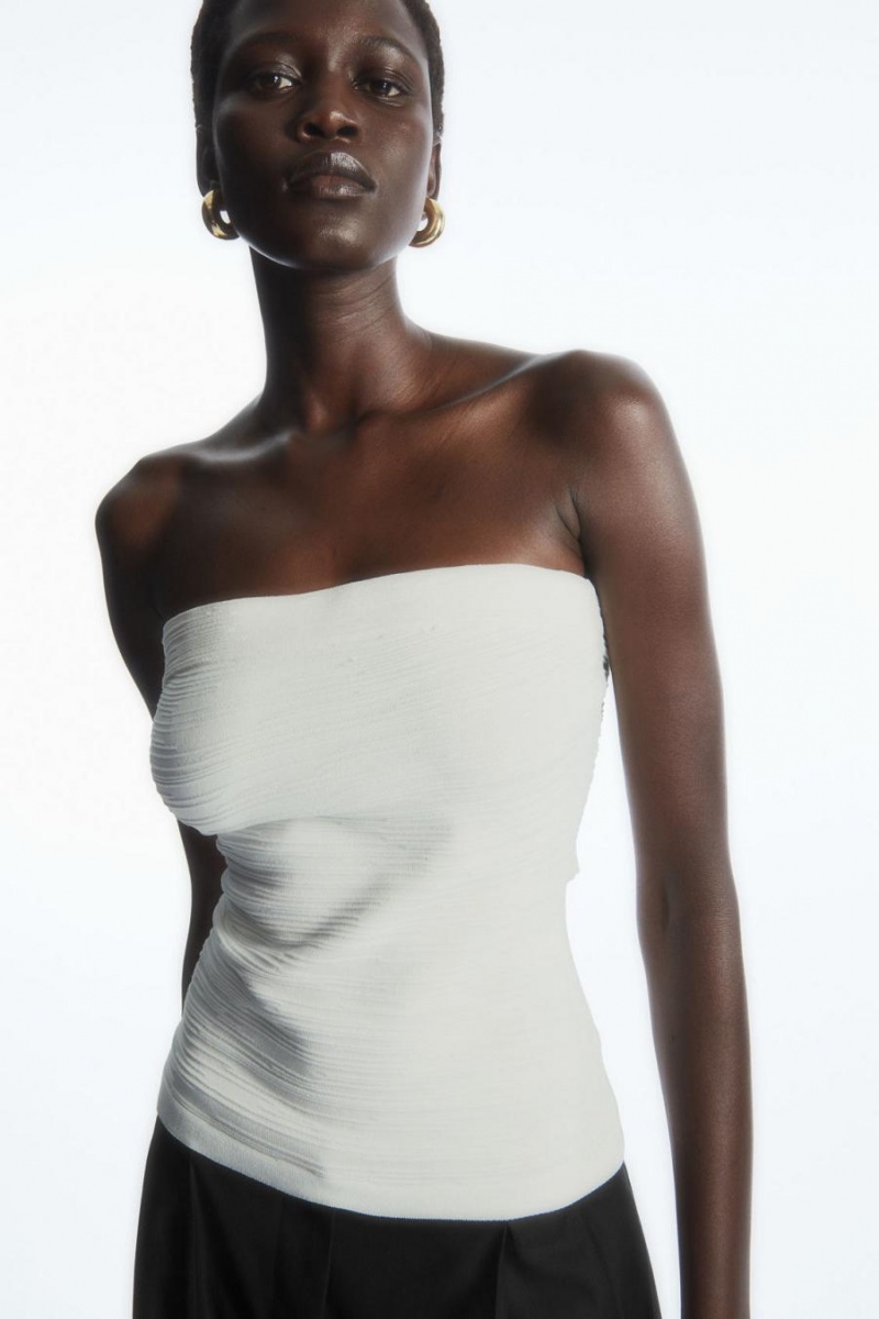 COS Textured Bandeau Felső Női Fehér | TNR-604972