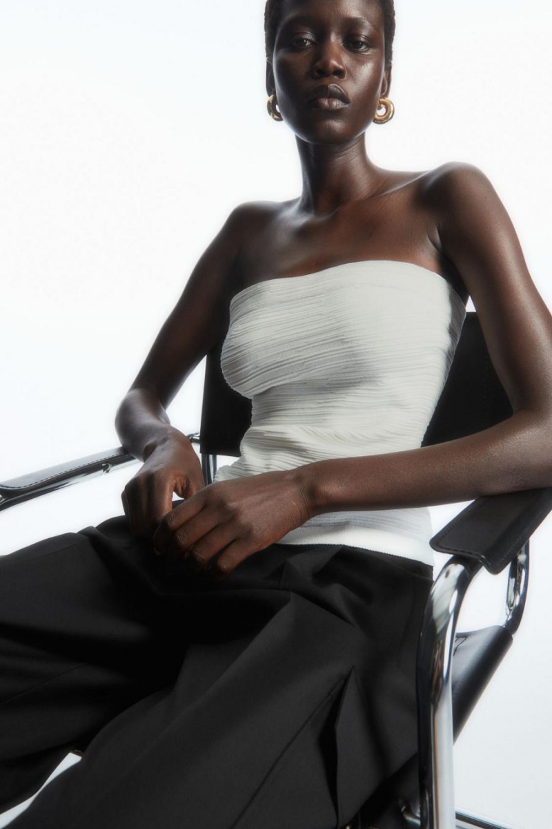 COS Textured Bandeau Felső Női Fehér | TNR-604972